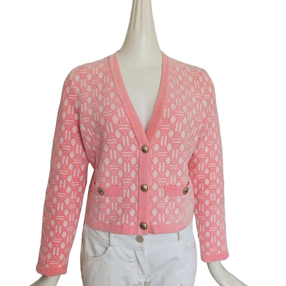 MAJE PINK JACQUARD PRINT V-NECK CARDIGAN (2) - Picture 1 of 9